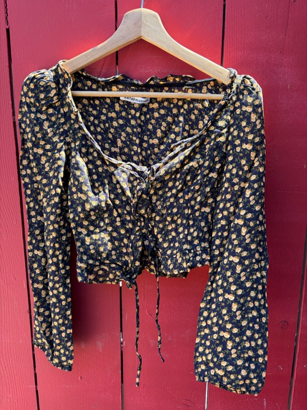 Reformation Italian Blouse floral long-sleeve with a ruffle trim